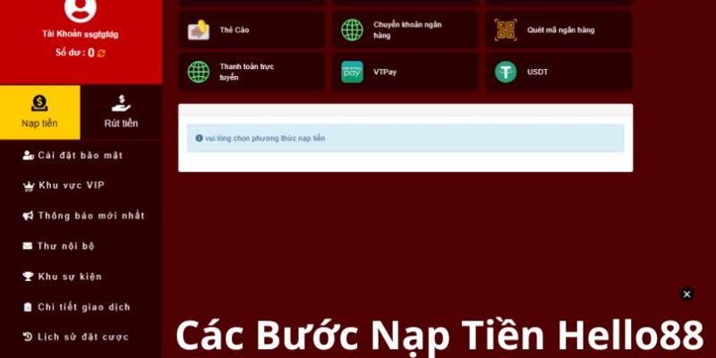 Hướng dẫn nạp tiền Hello88 nhanh nhất cho tân binh